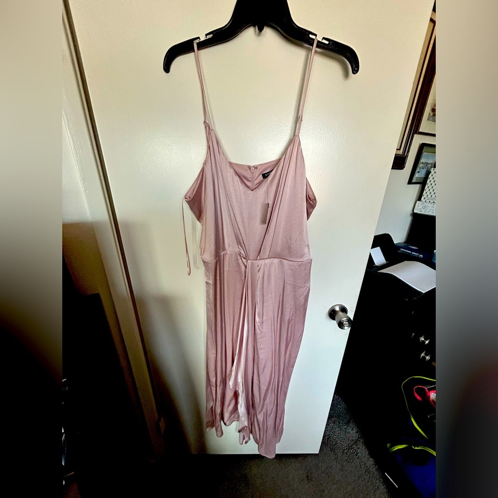 Express Pale Rose Satin Midi Slip Dress